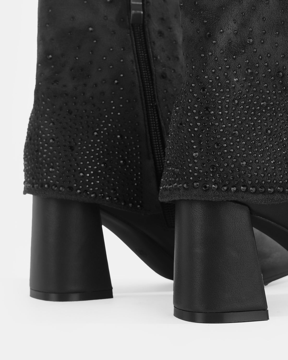 Botshy Women's Rhinestone Cuff Heeled Ankle Boot Black