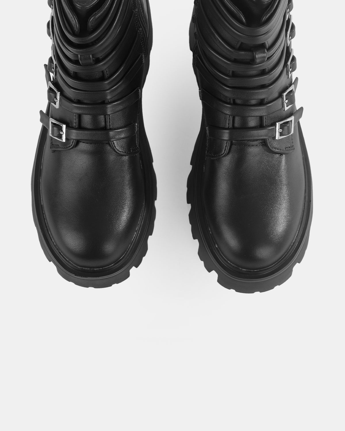 Botshy Women's Chunky Multi-Buckle Biker Boot Black