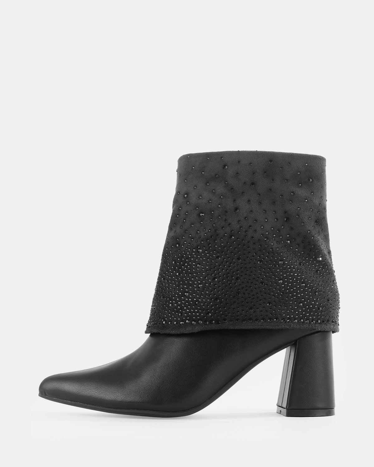 Botshy Women's Rhinestone Cuff Heeled Ankle Boot Black