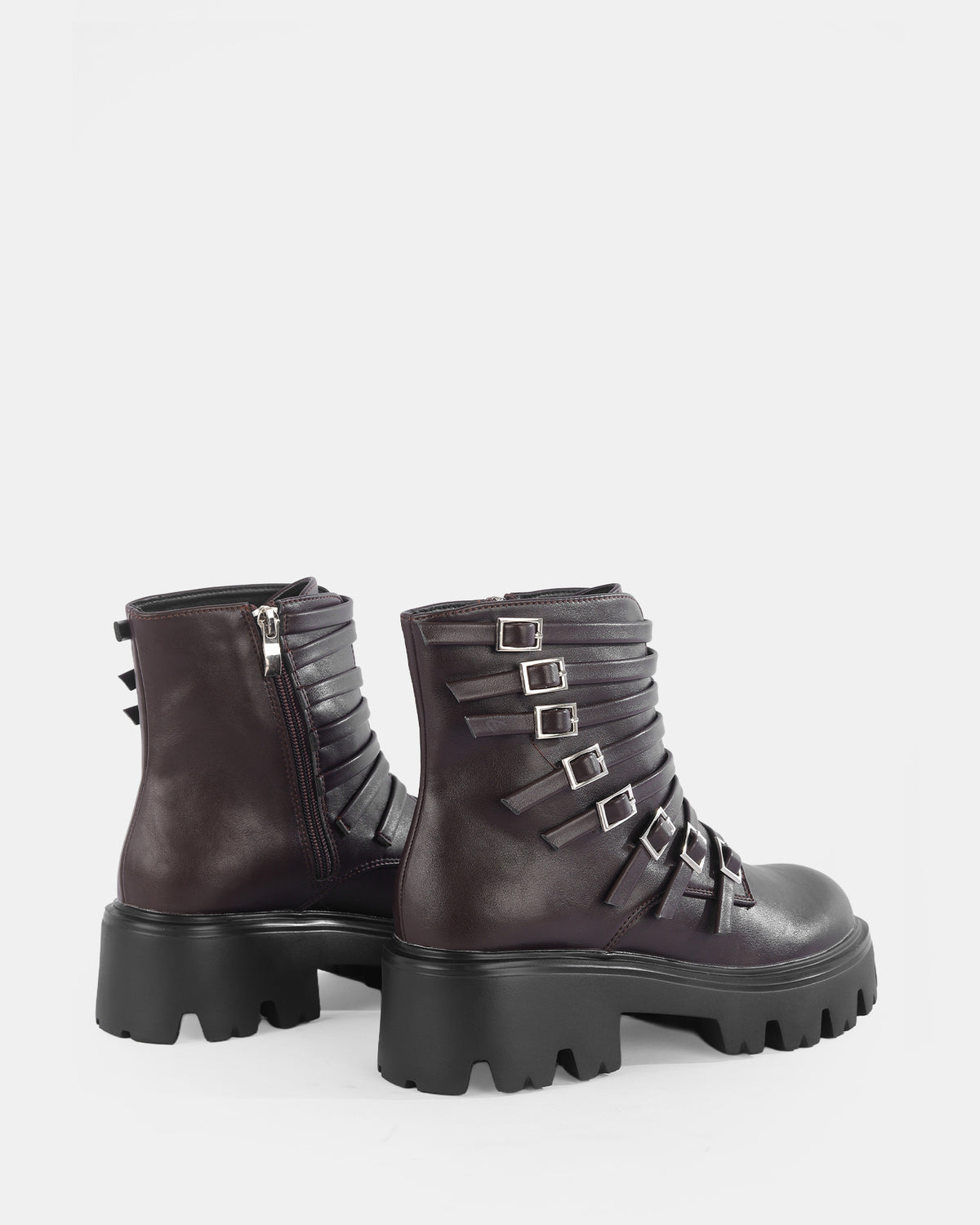 Botshy Women's Chunky Multi-Buckle Biker Boot Cafe