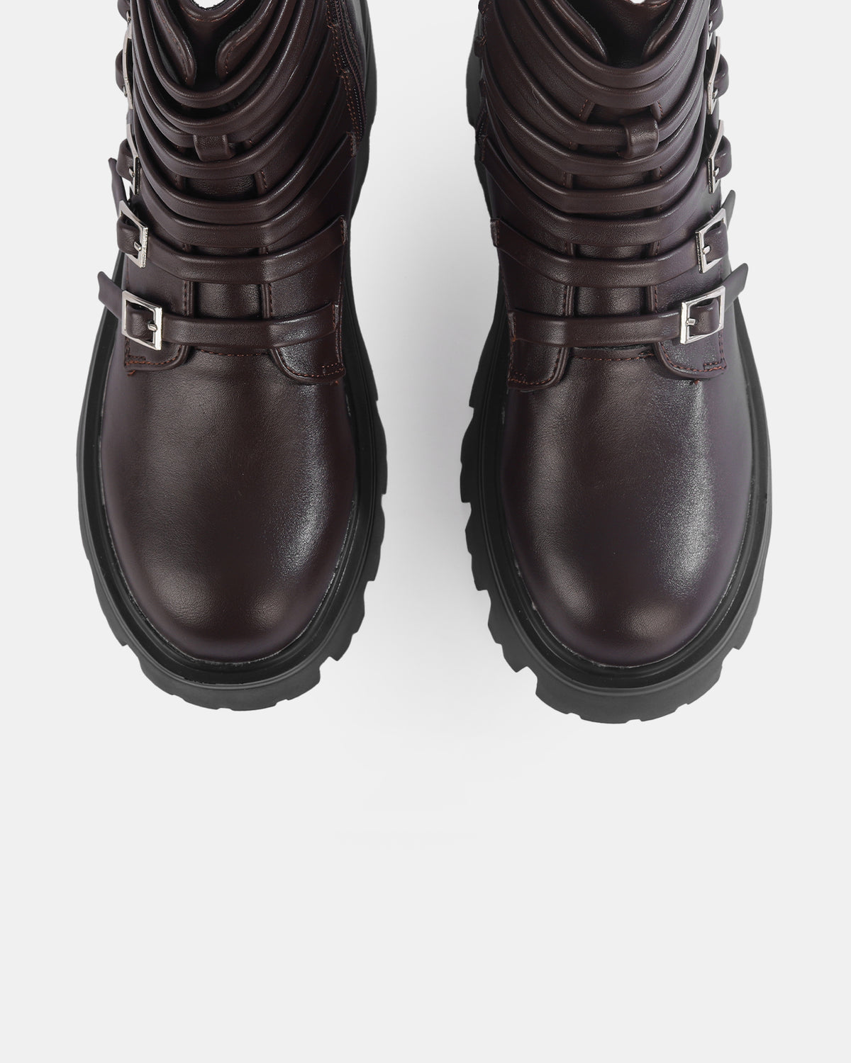 Botshy Women's Chunky Multi-Buckle Biker Boot Cafe