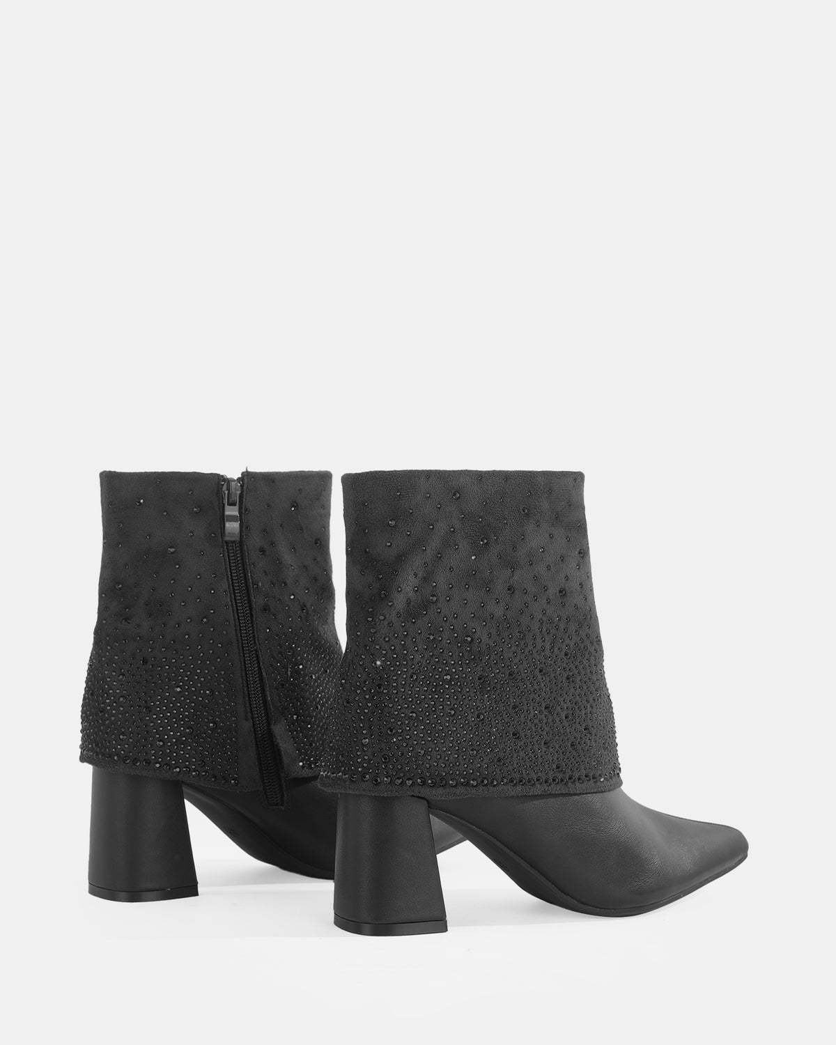 Botshy Women's Rhinestone Cuff Heeled Ankle Boot Black