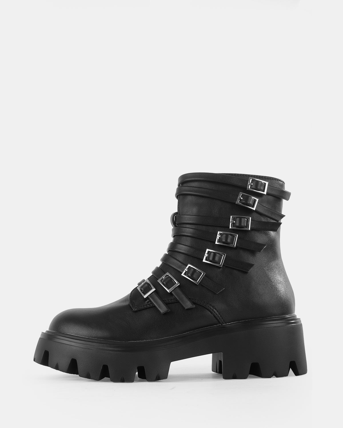 Botshy Women's Chunky Multi-Buckle Biker Boot Black
