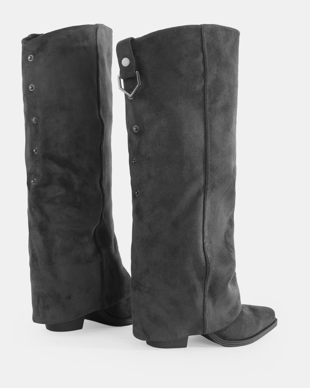 Botshy Women's Tall Suede Fold-Over Boot Black