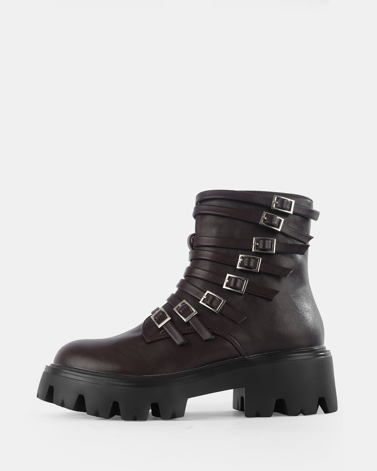 Botshy Women's Chunky Multi-Buckle Biker Boot Cafe
