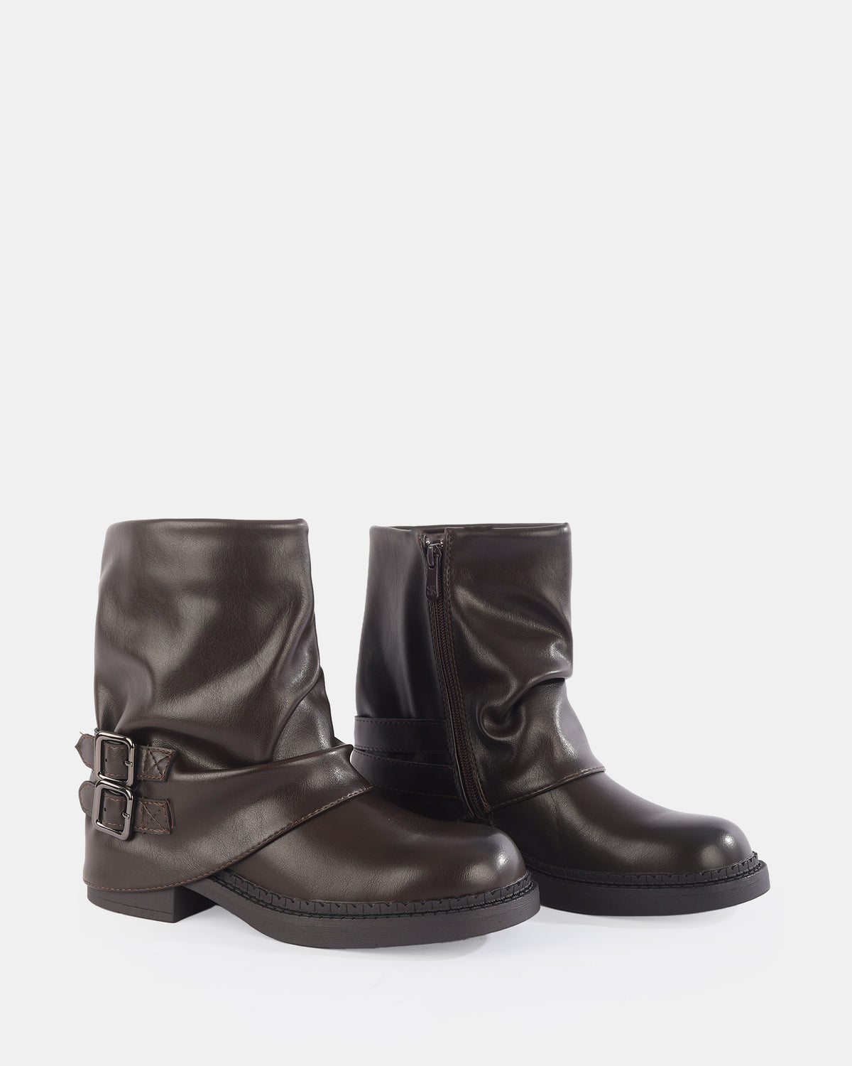 Botshy Women's Cuffed Buckle Ankle Boot Cafe