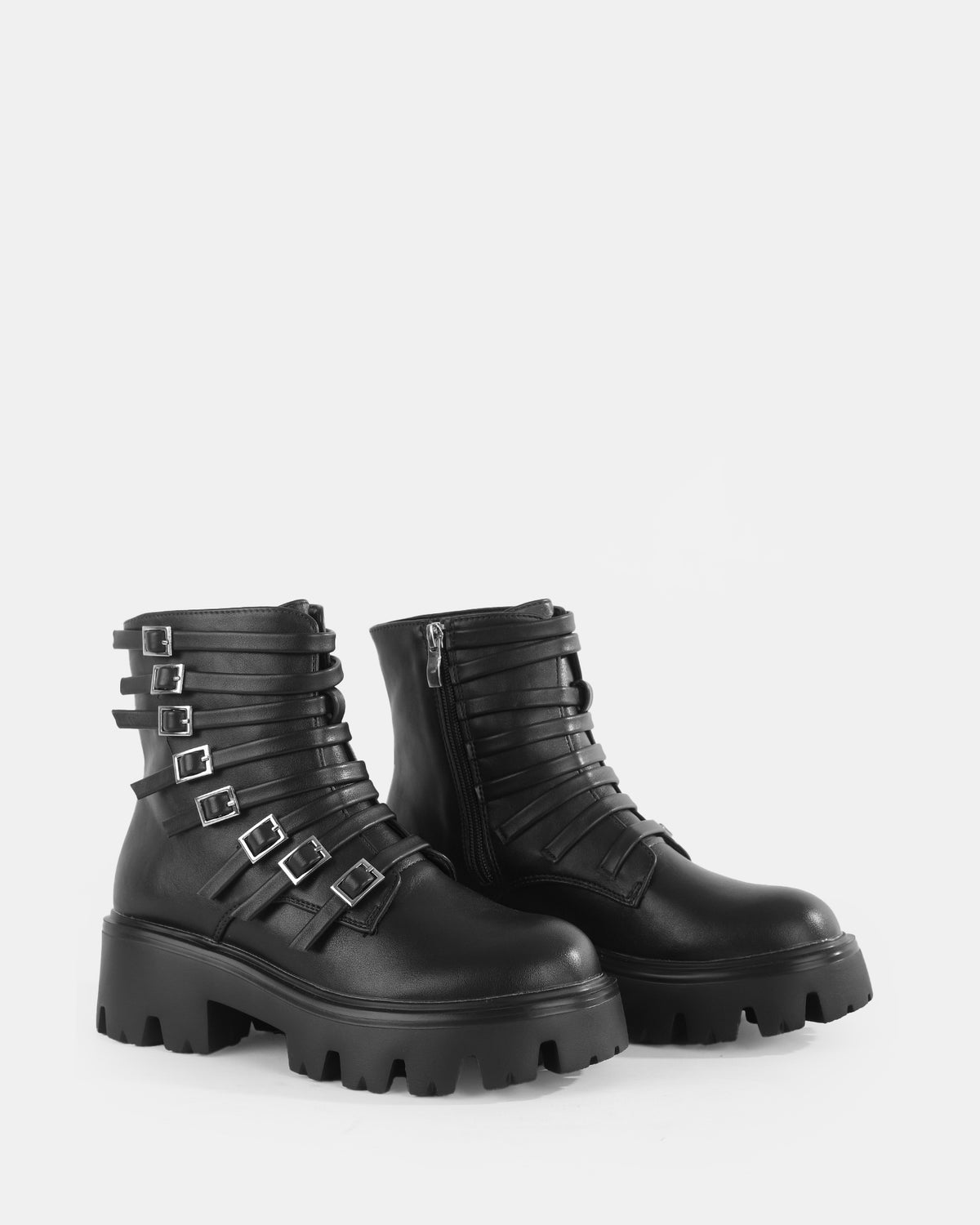 Botshy Women's Chunky Multi-Buckle Biker Boot Black