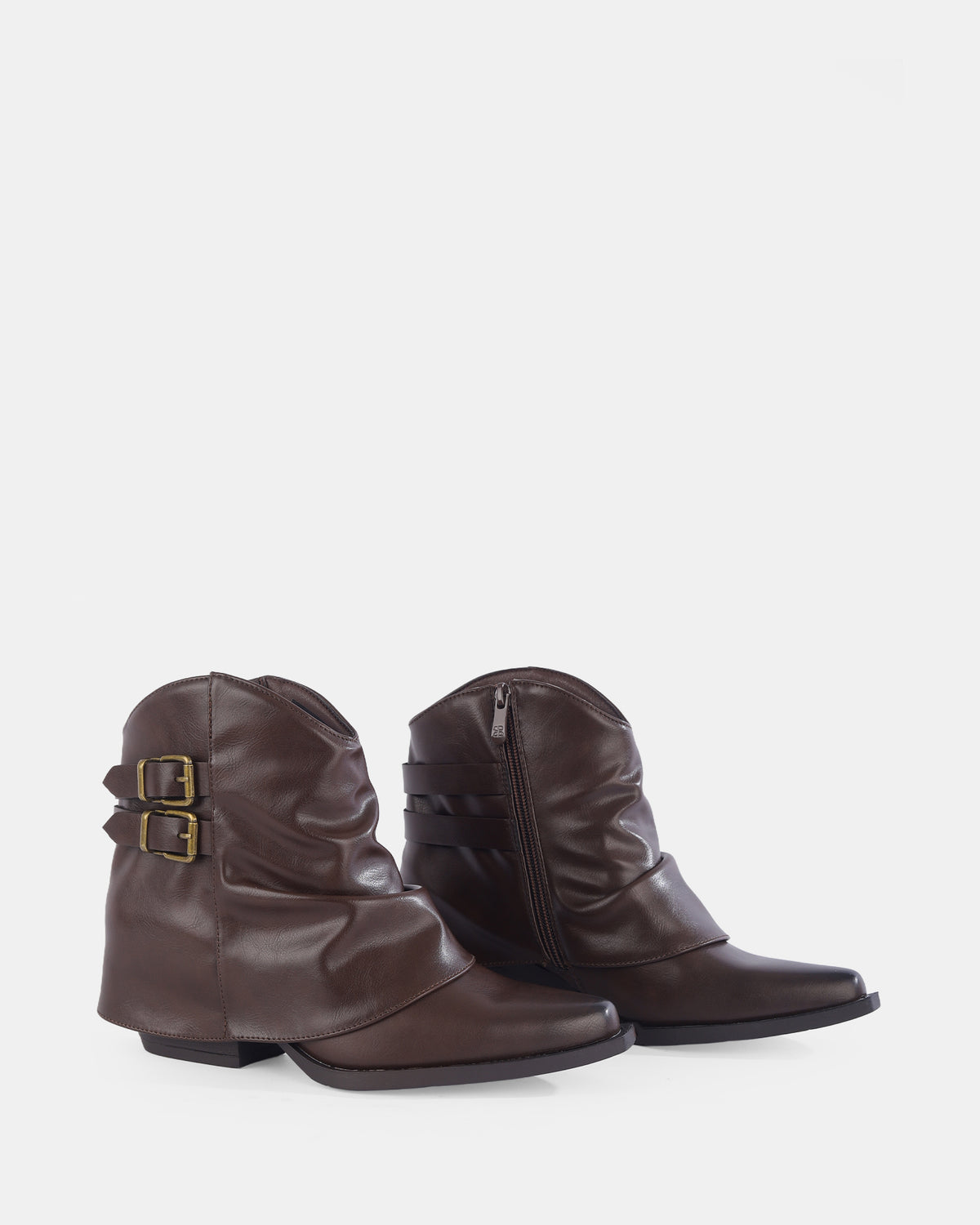 Botshy Women's Western Buckle Ankle Boot Cafe