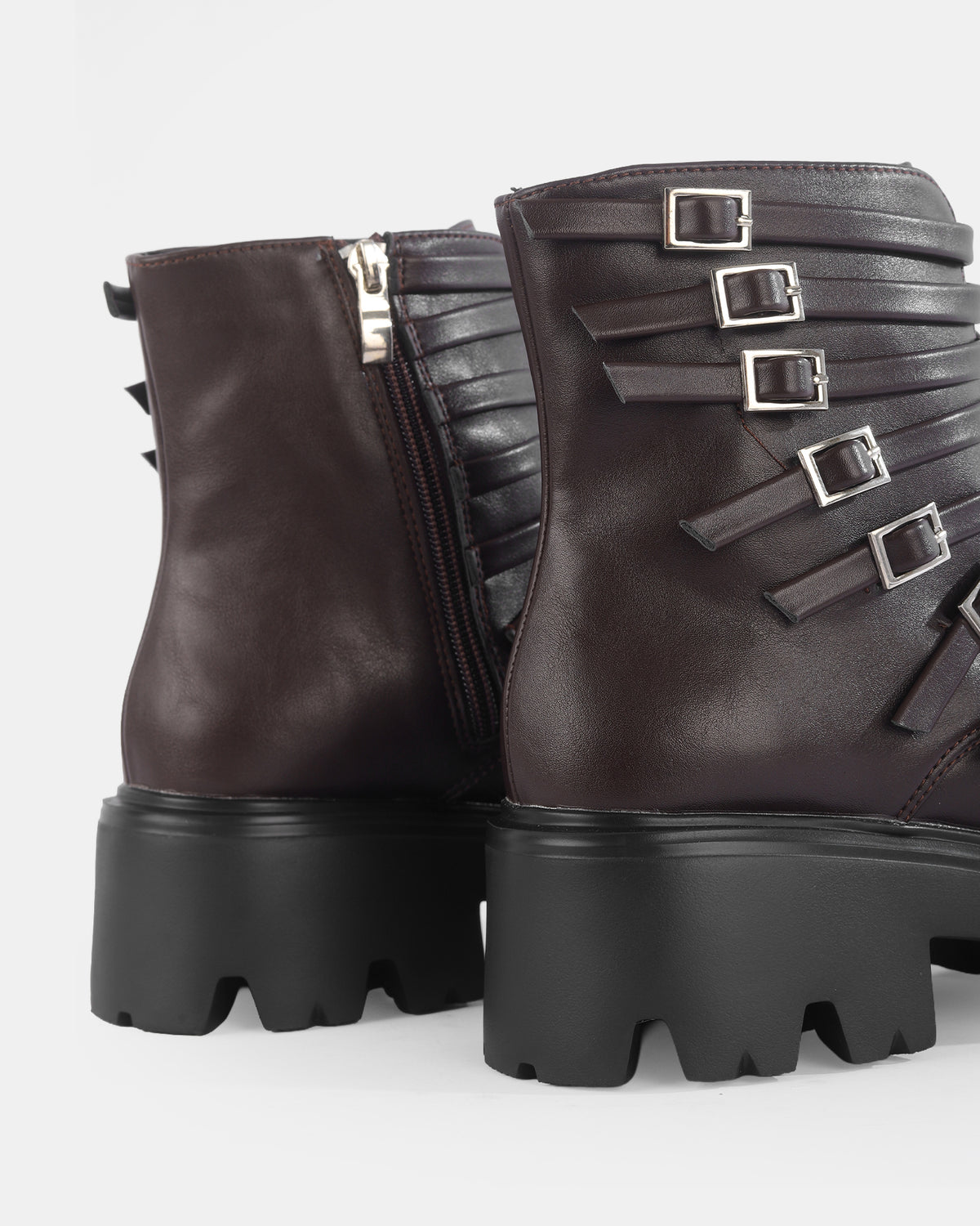 Botshy Women's Chunky Multi-Buckle Biker Boot Cafe