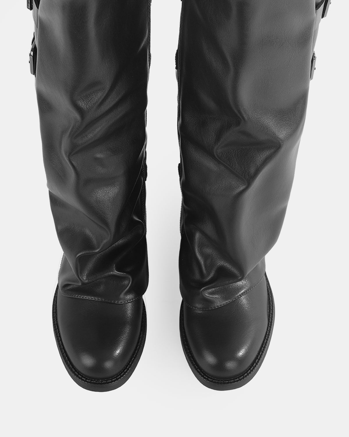 Botshy Women's Tall Buckle Fold-Over Boot Black