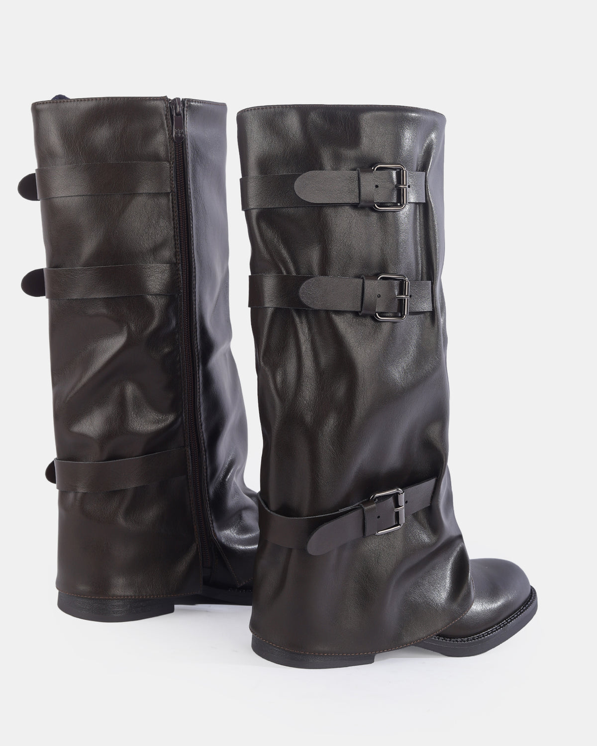 Botshy Women's Tall Buckle Fold-Over Boot Cafe