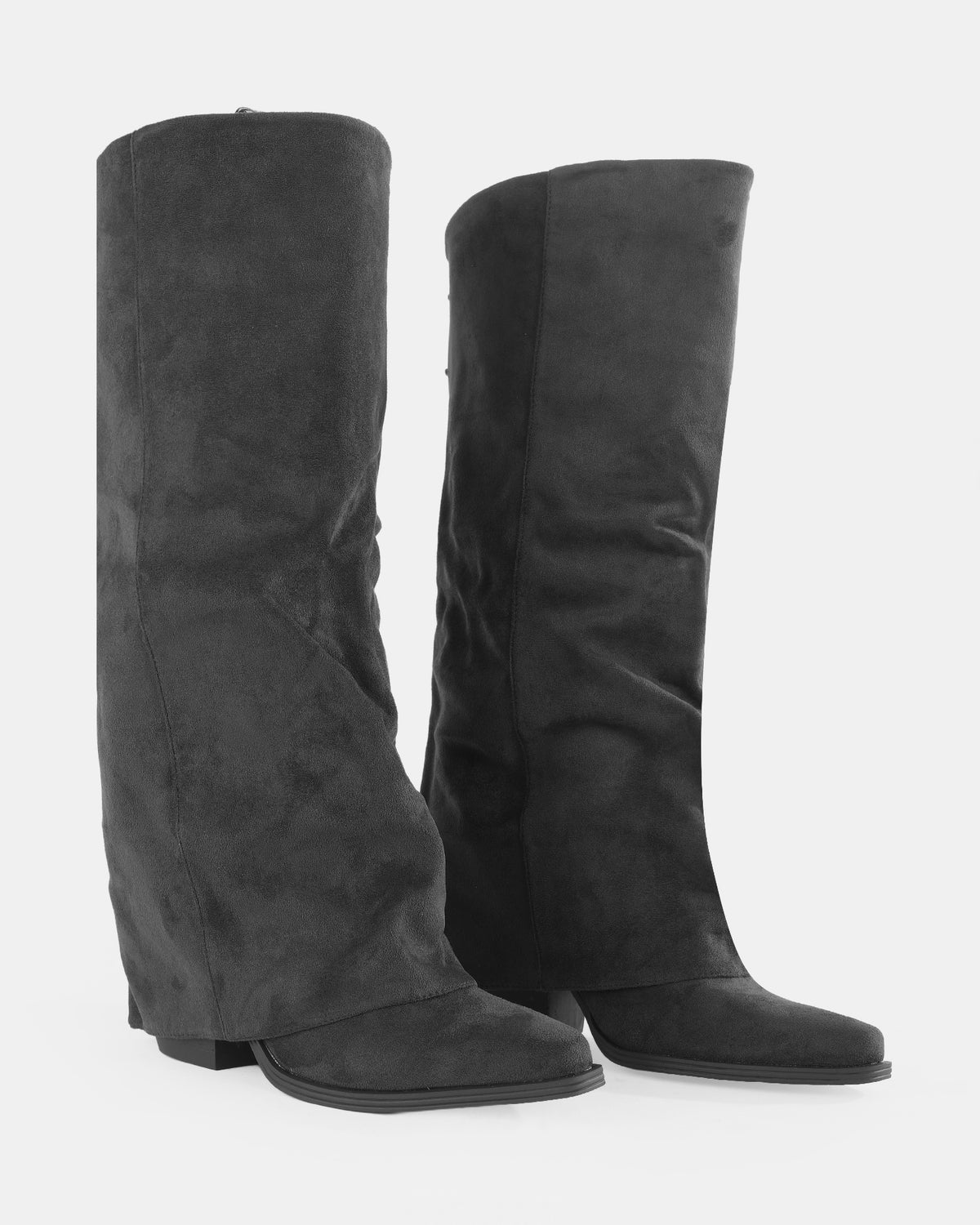 Botshy Women's Tall Suede Fold-Over Boot Black