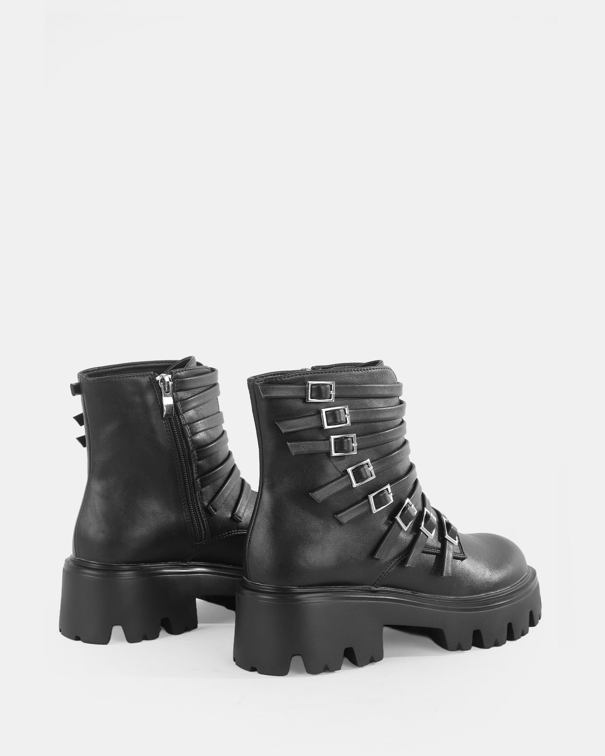 Botshy Women's Chunky Multi-Buckle Biker Boot Black