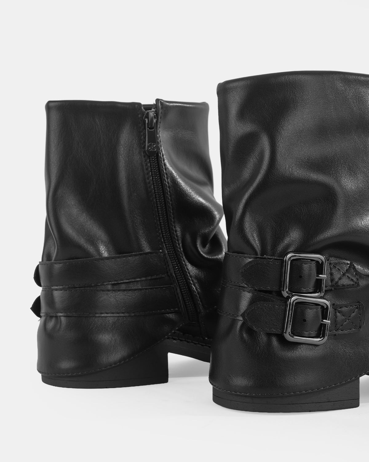 Botshy Women's Cuffed Buckle Ankle Boot Black