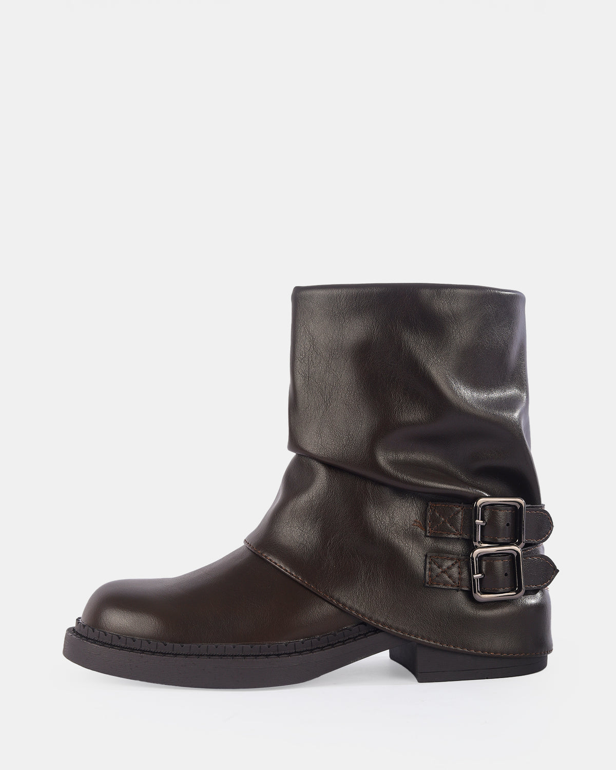 Botshy Women's Cuffed Buckle Ankle Boot Cafe