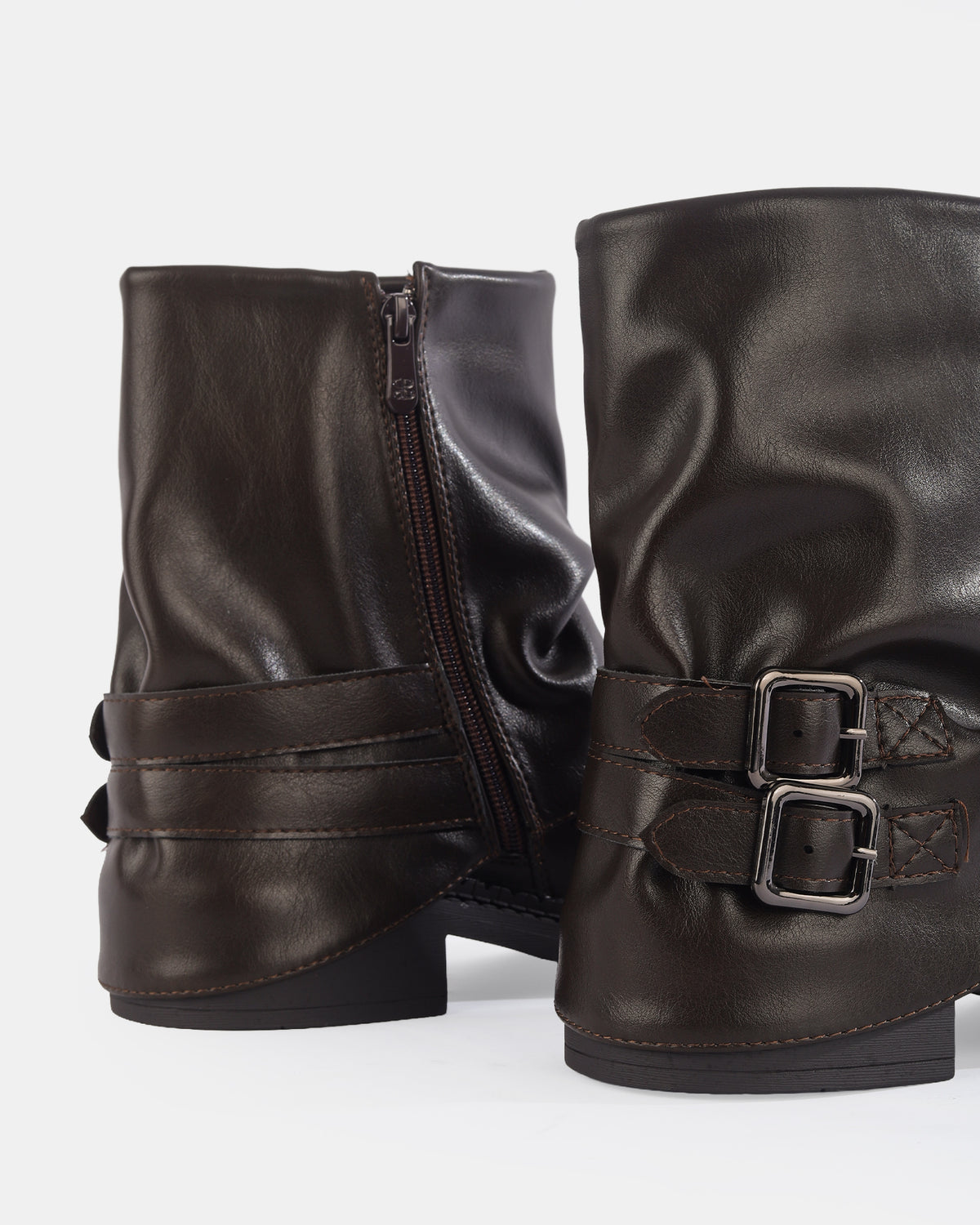 Botshy Women's Cuffed Buckle Ankle Boot Cafe