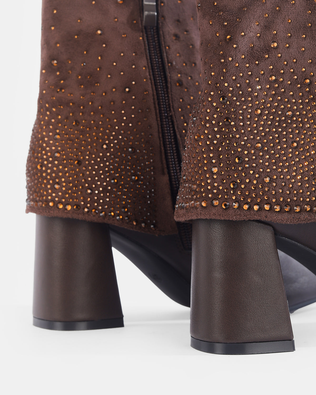 Botshy Women's Rhinestone Cuff Heeled Ankle Boot Cafe