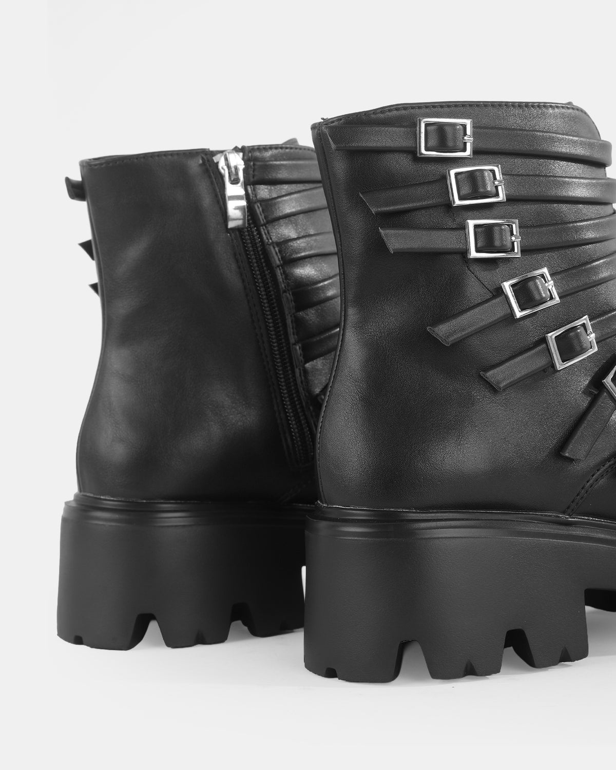 Botshy Women's Chunky Multi-Buckle Biker Boot Black