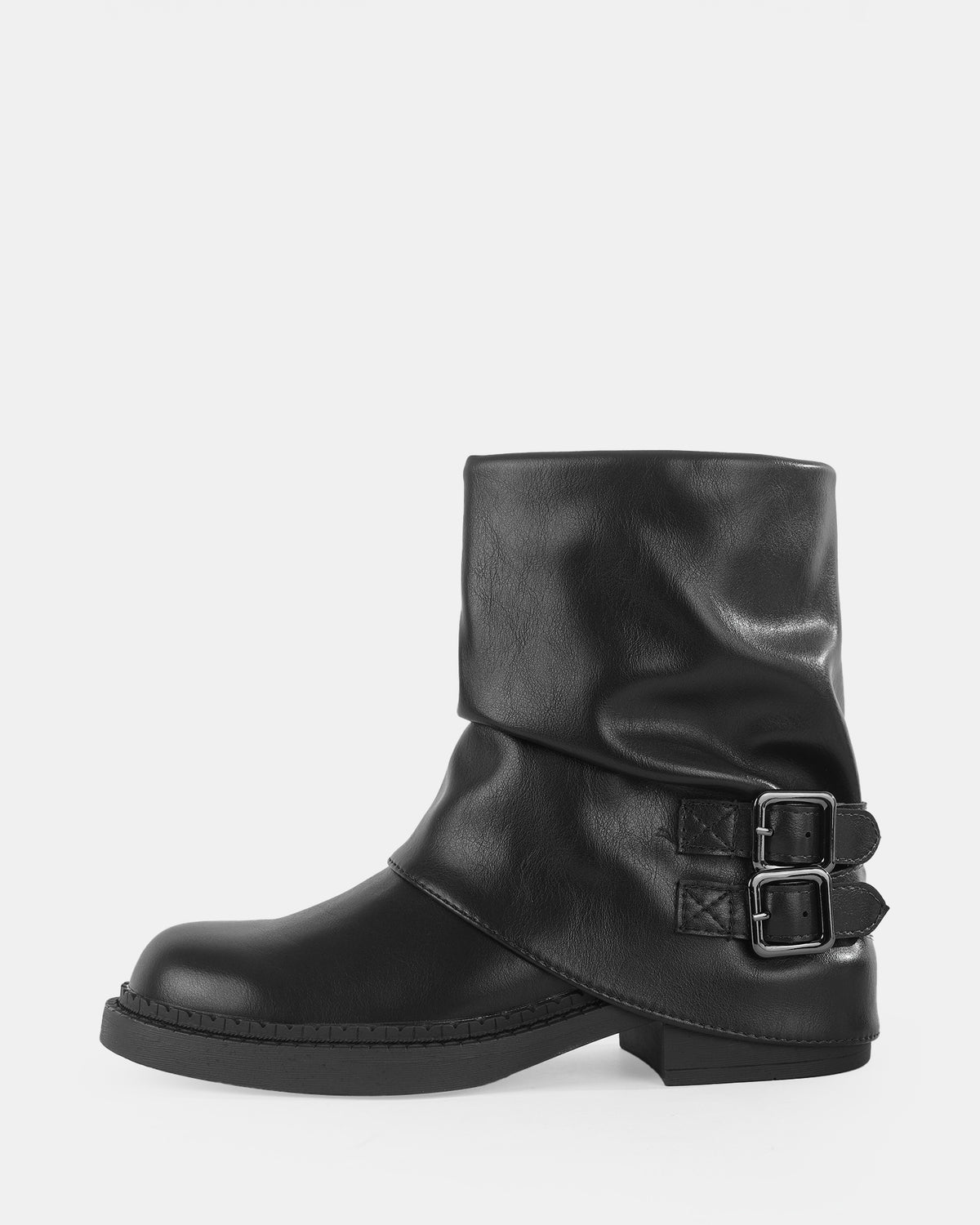 Botshy Women's Cuffed Buckle Ankle Boot Black