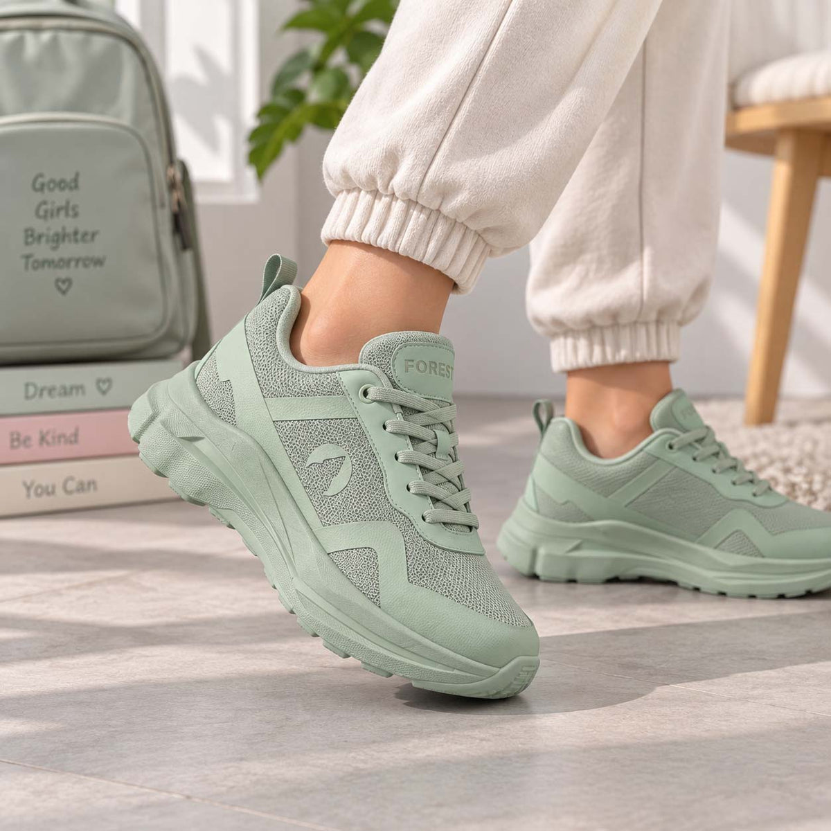 Forest women's platform sole sneaker in pistachio