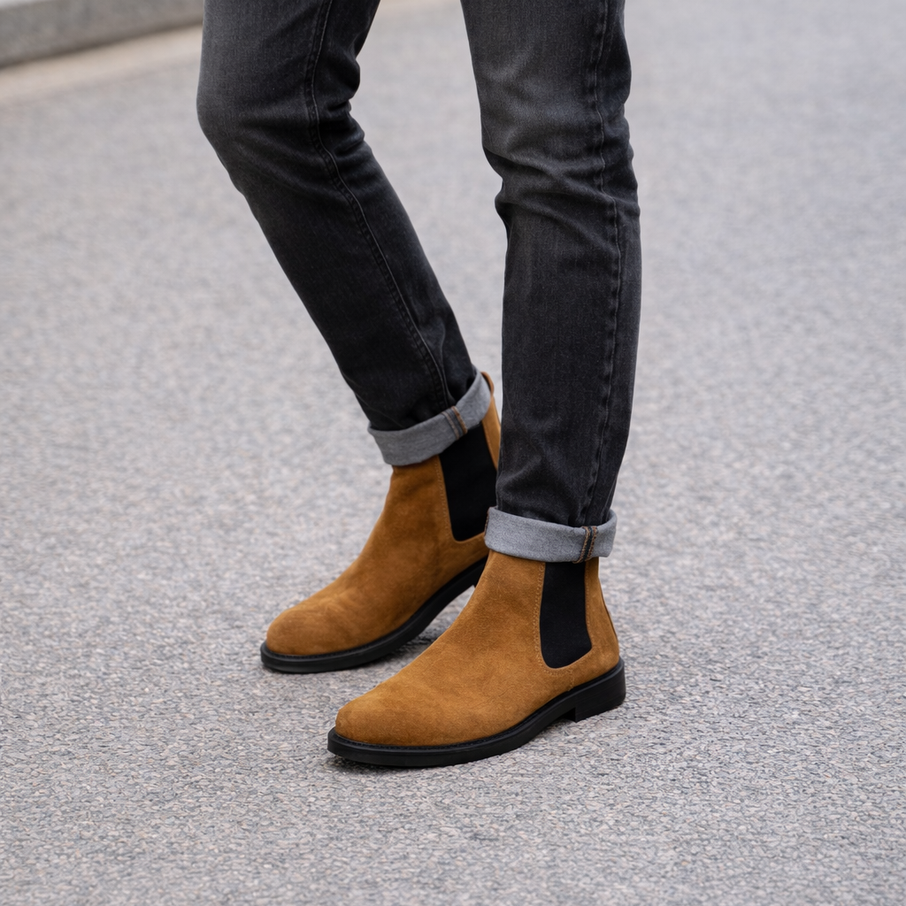 Heritage men's suede Chelsea ankle boots in havan brown