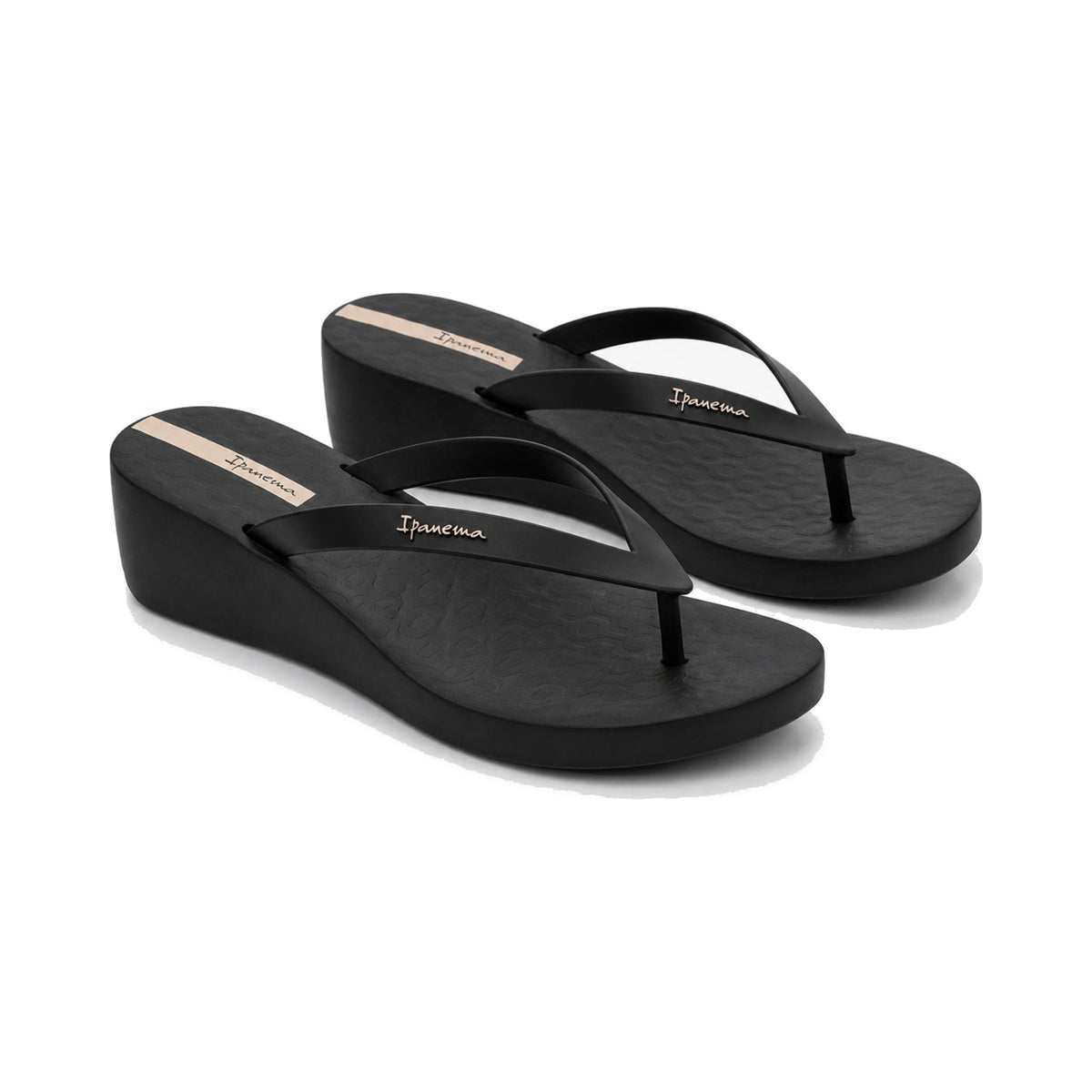 Ipanema women's wedge flip flops in black with beige stripe, 43241-61754