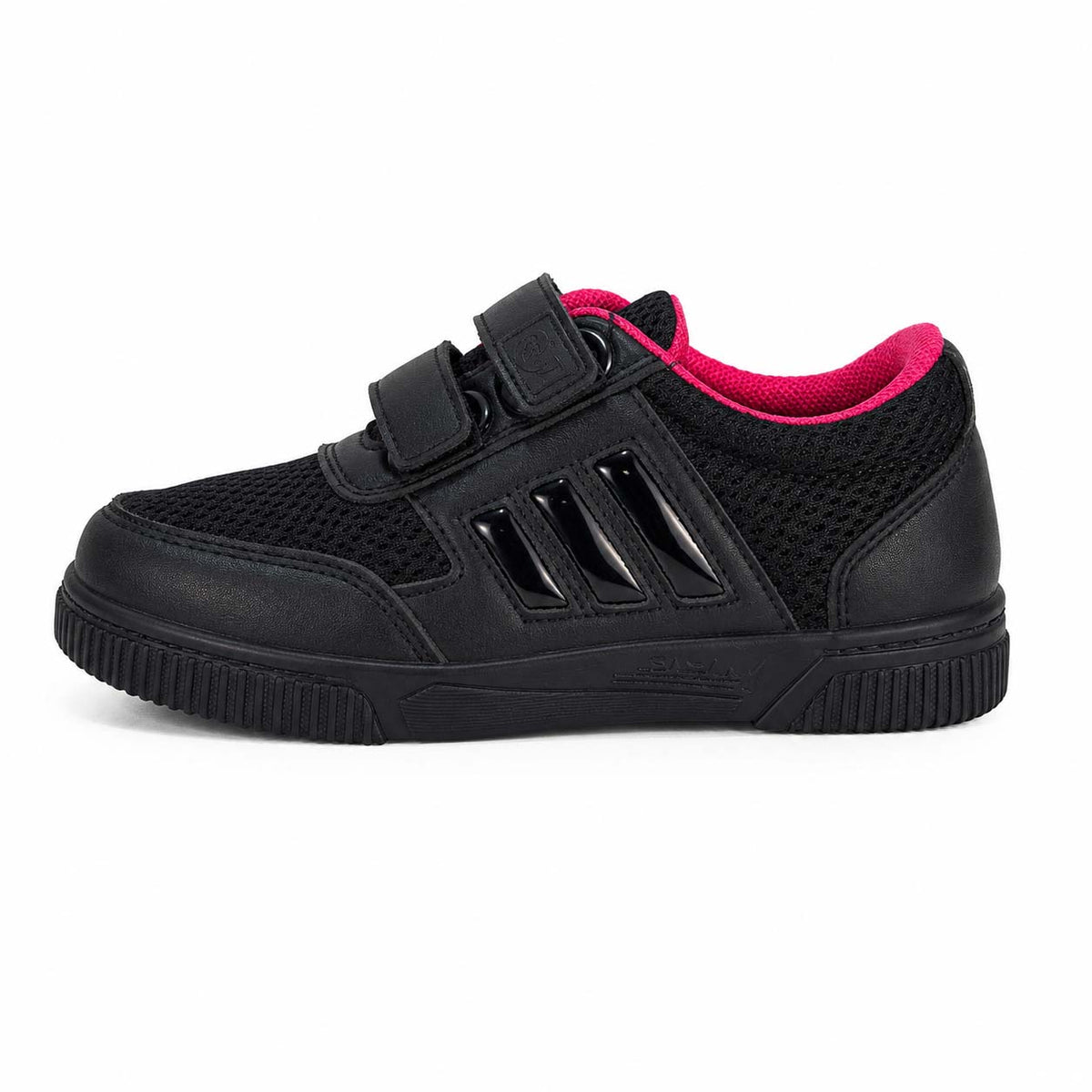 Lotfy girls' double velcro sneaker in black and pink