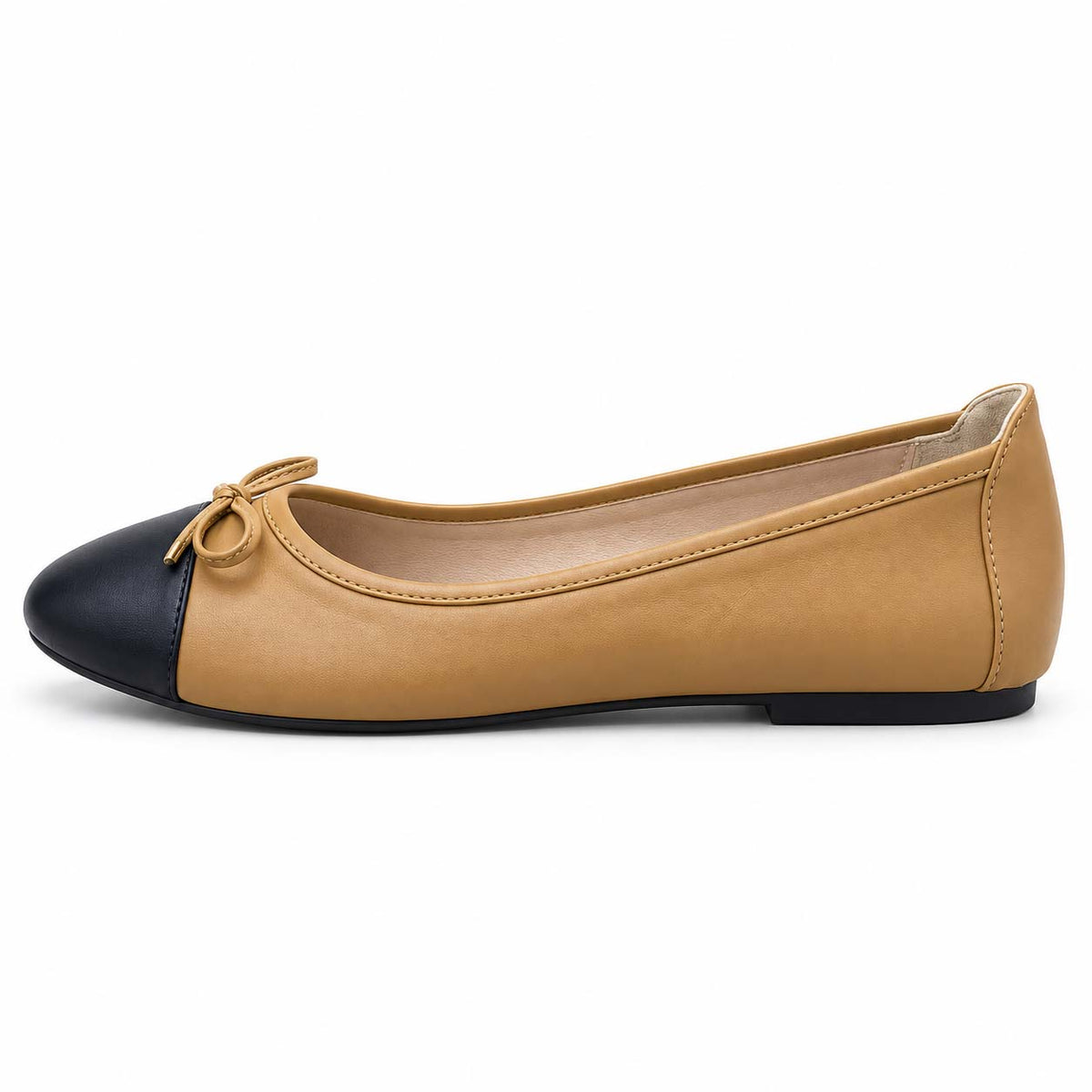 Lotfy women's cap-toe ballet flat in black and coffee, 99941-BG5