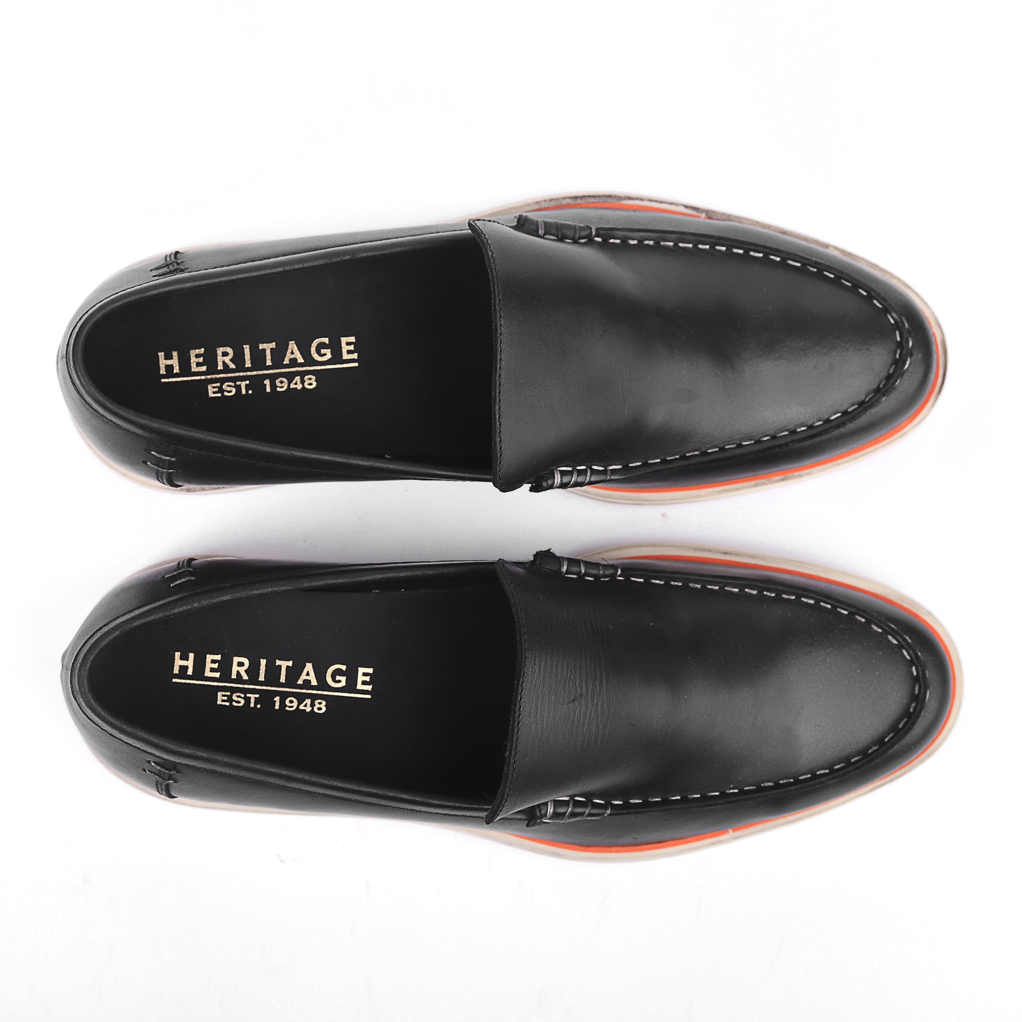 Heritage Black Leather Flat Loafers For Men