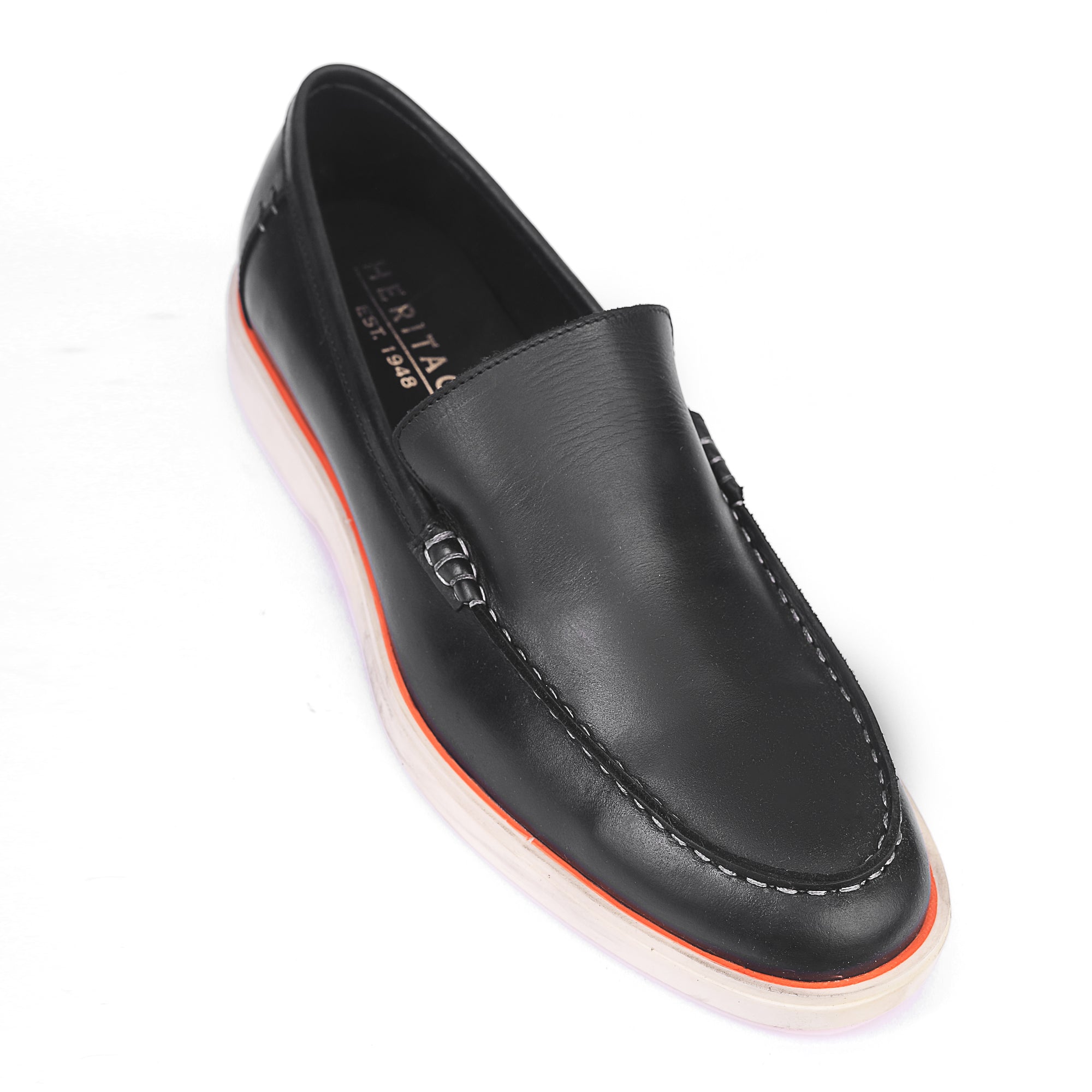 Heritage Black Leather Flat Loafers For Men