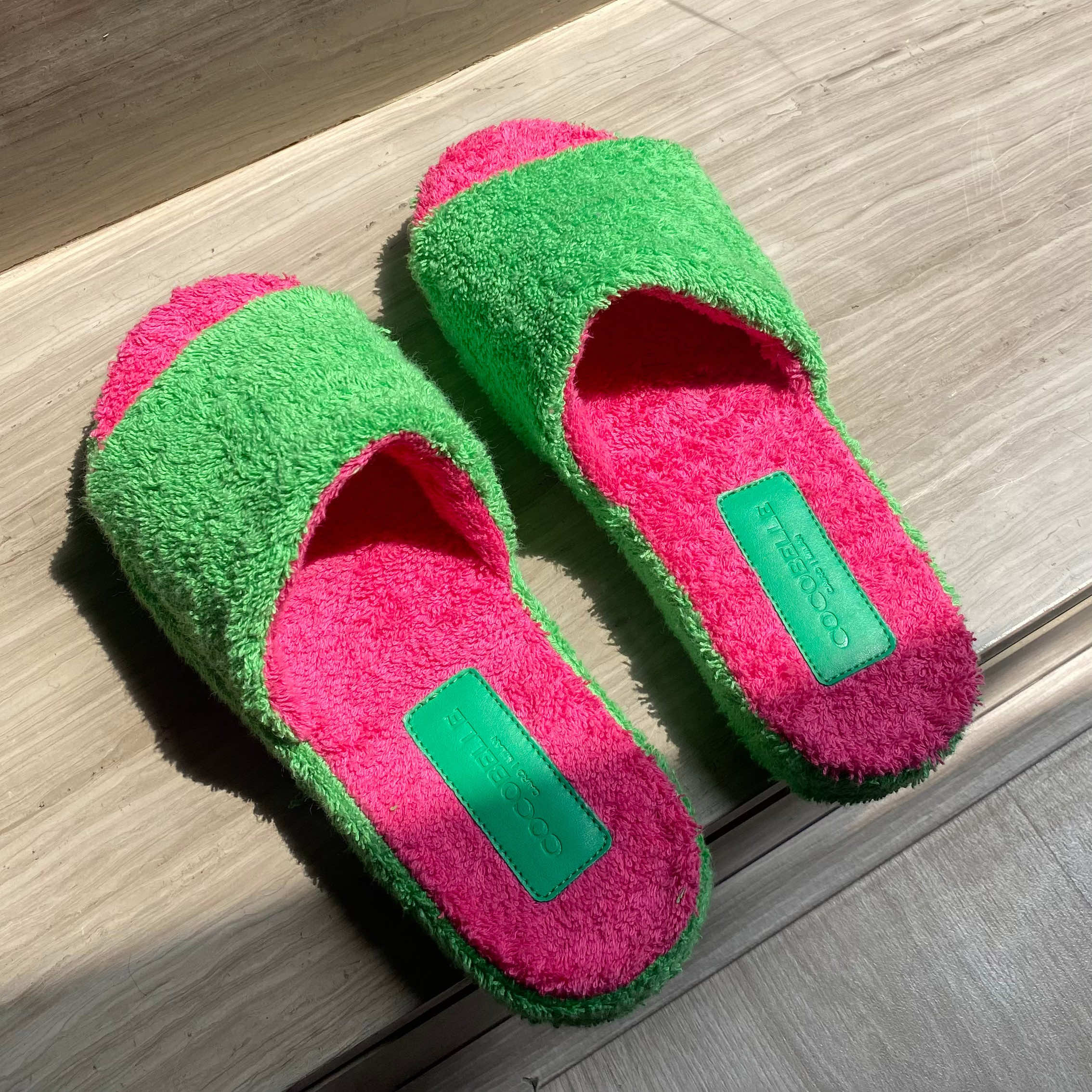 Terry Towel Slides in So Green & Pink Funk