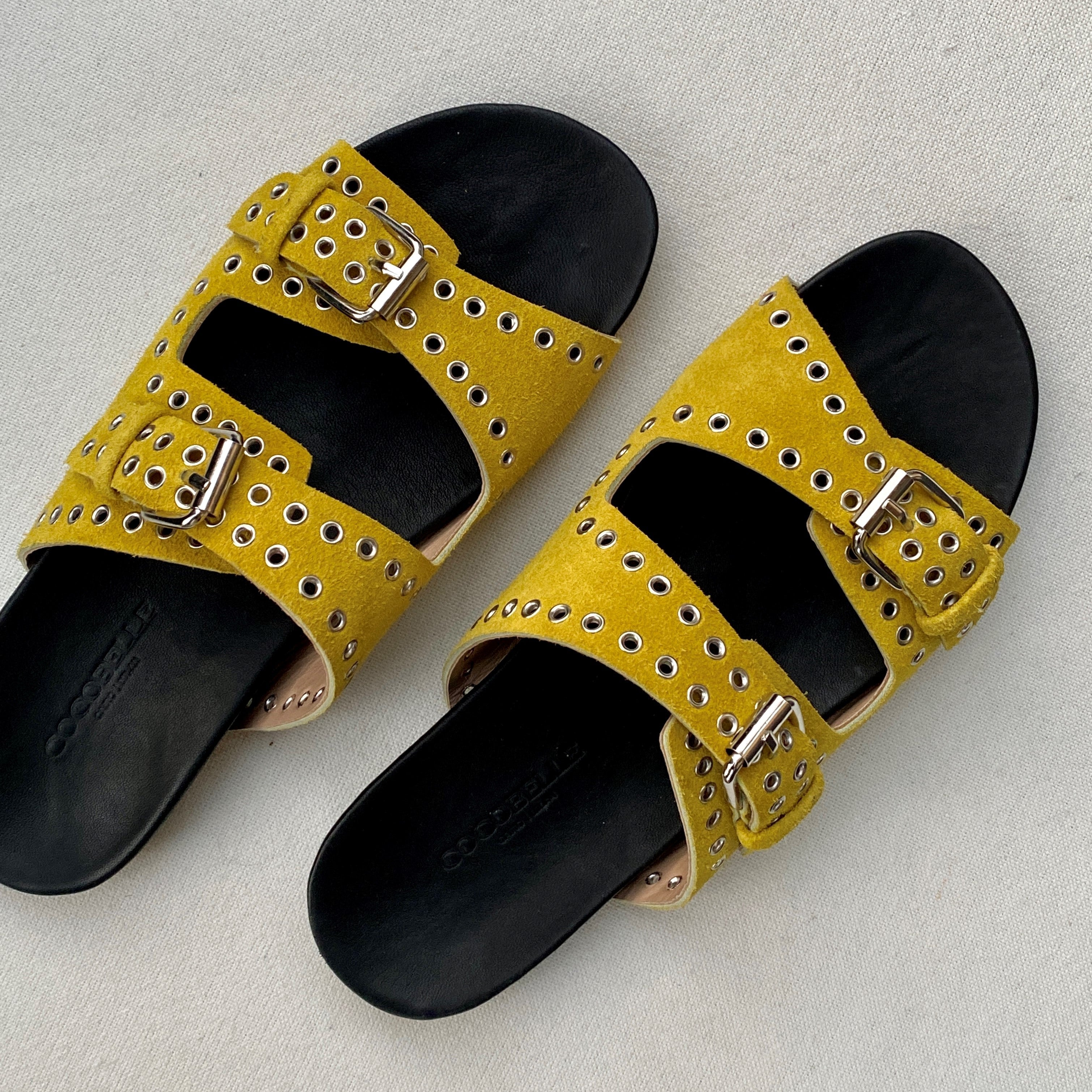 Isabel Slides in Yellow Suede