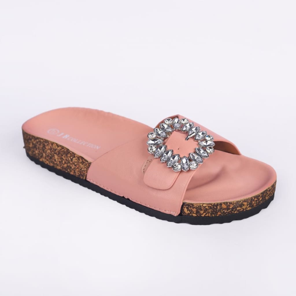 Baby Pink Slides with Diamond Buckle
