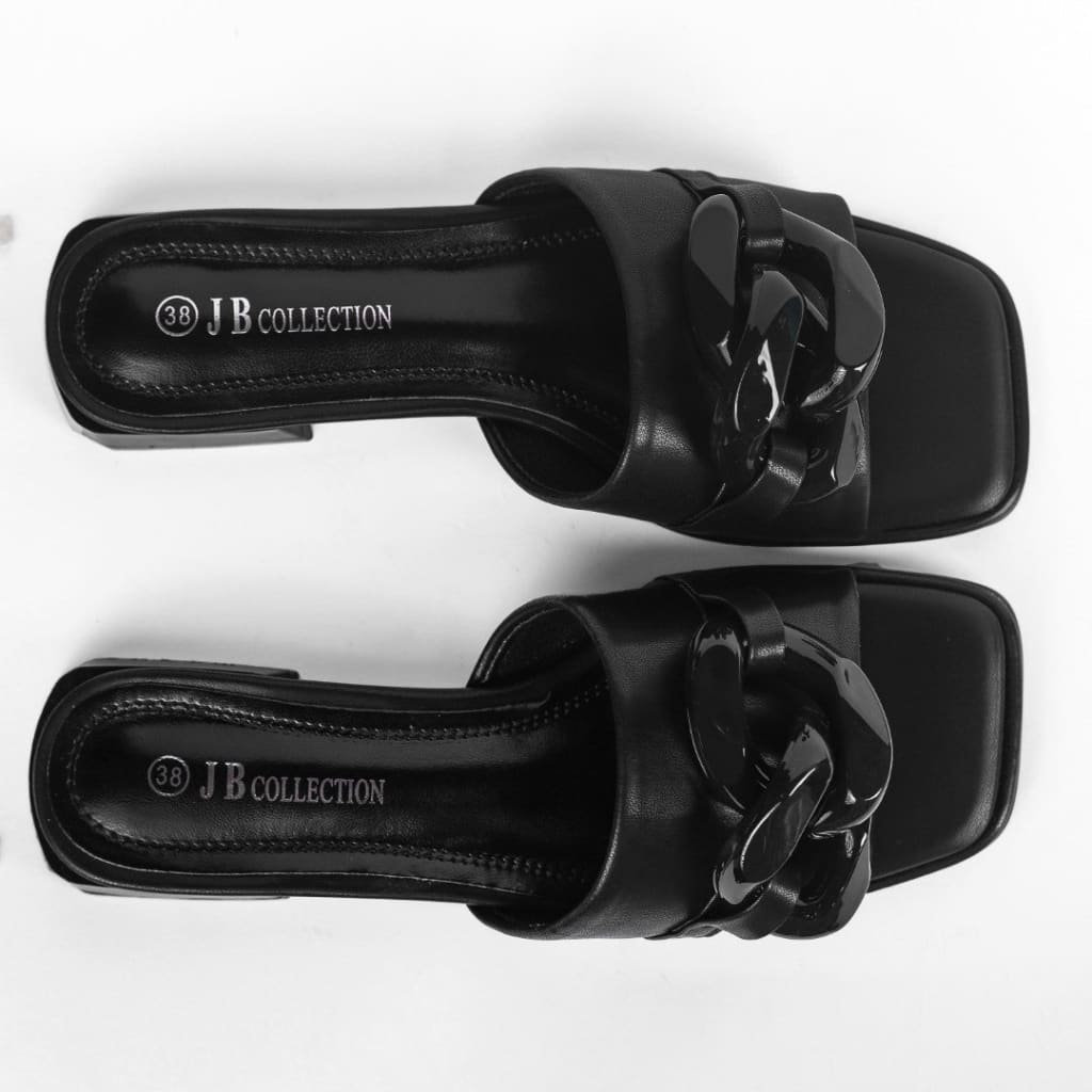 Black leather Chain Slides - JB Collection