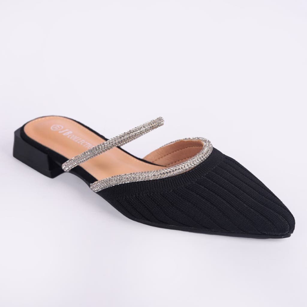 Black Mule with Crystal Strap - JB Collection