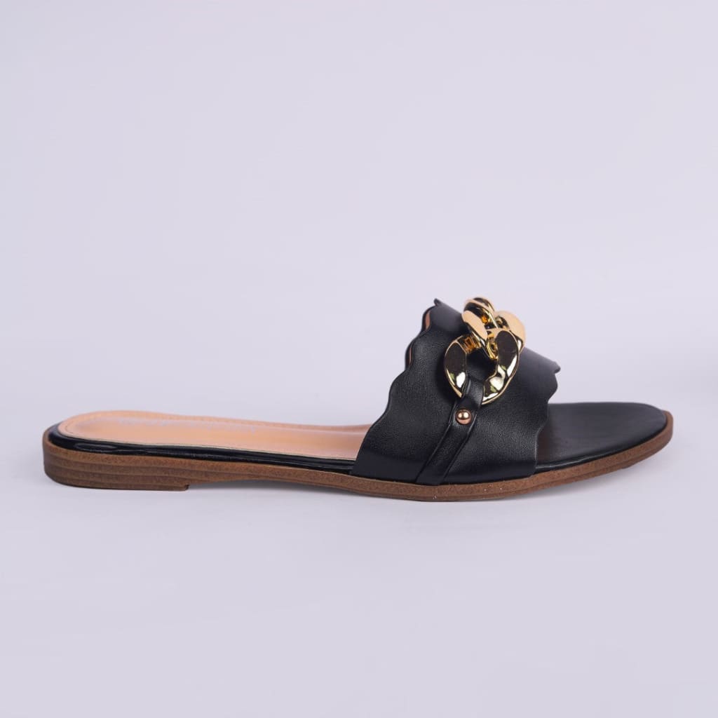 Black Slides with Gold Chain