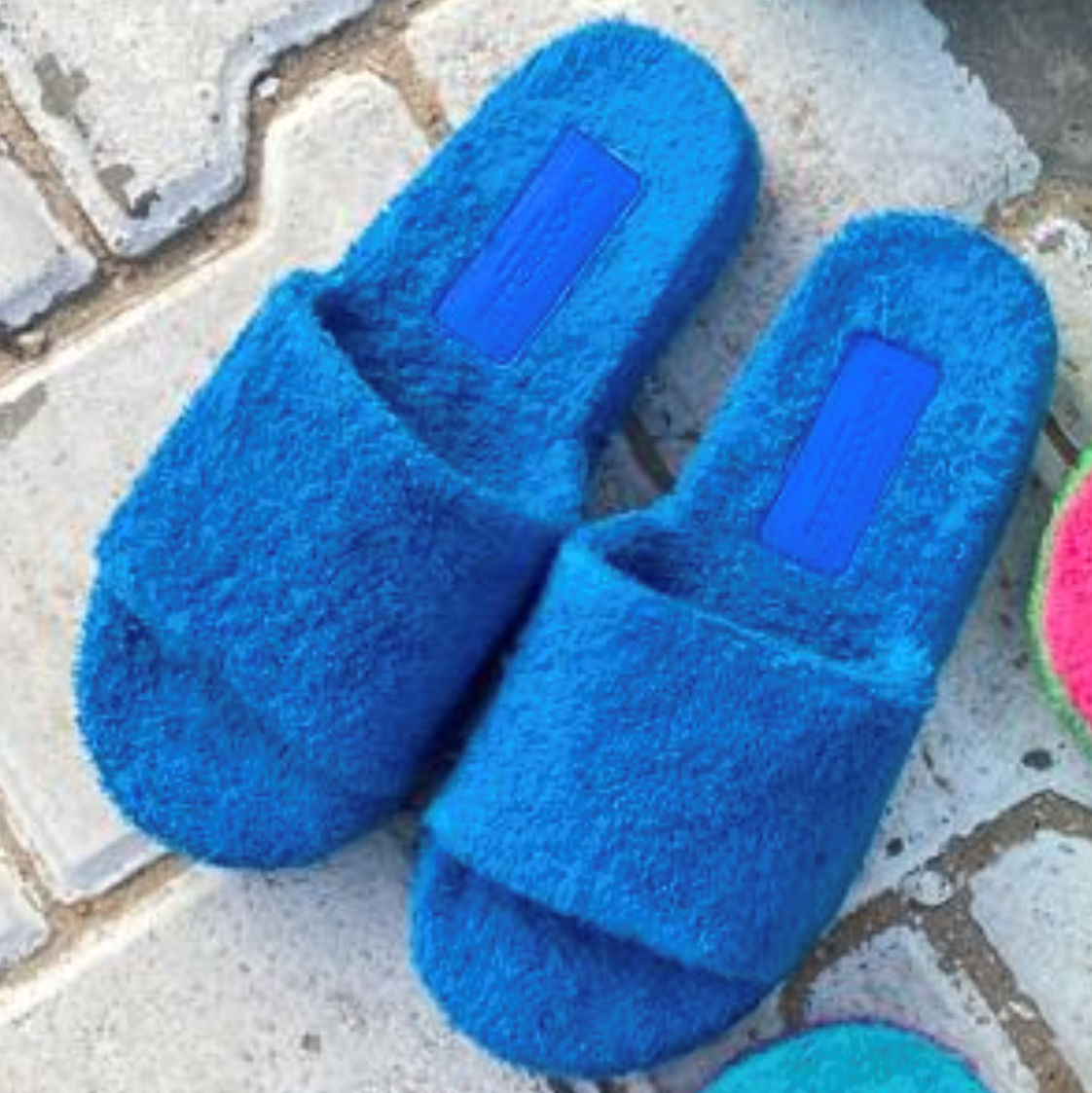 Terry Towel Slides in Electric Blue