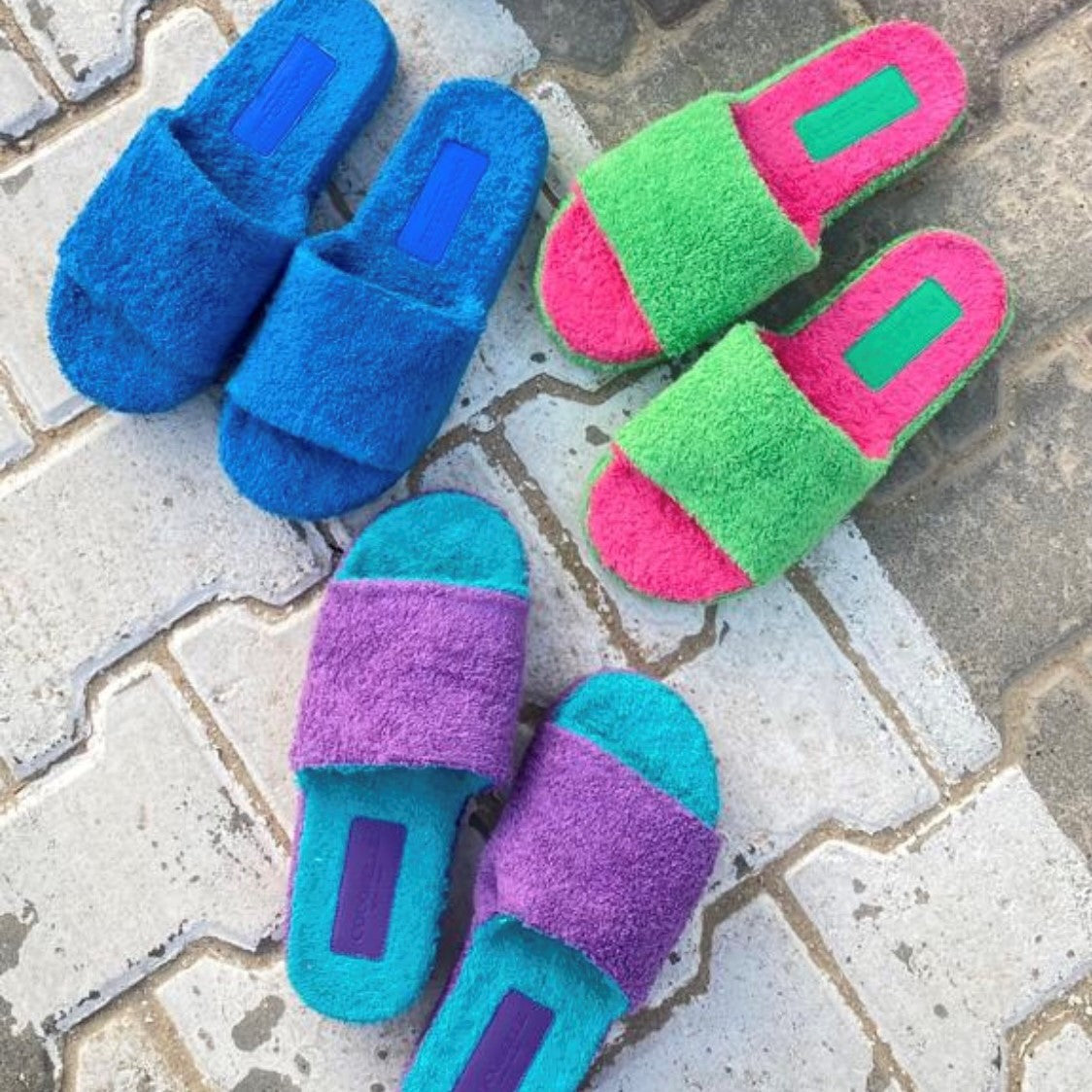 Terry Towel Slides in Island Blue